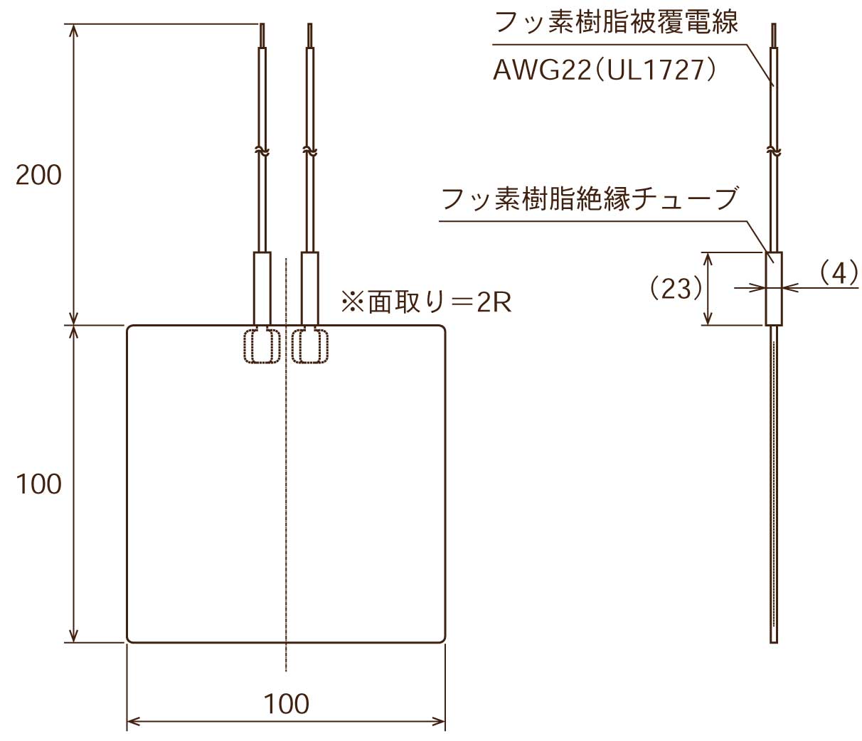 ポリイミドヒーター　形状図　内部リード