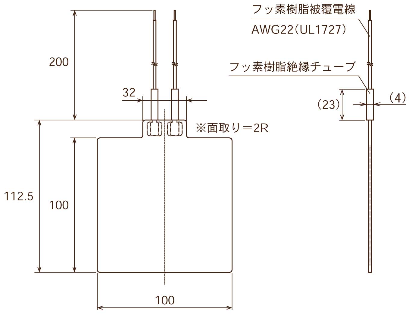 ポリイミドヒーター　形状図　外部リード